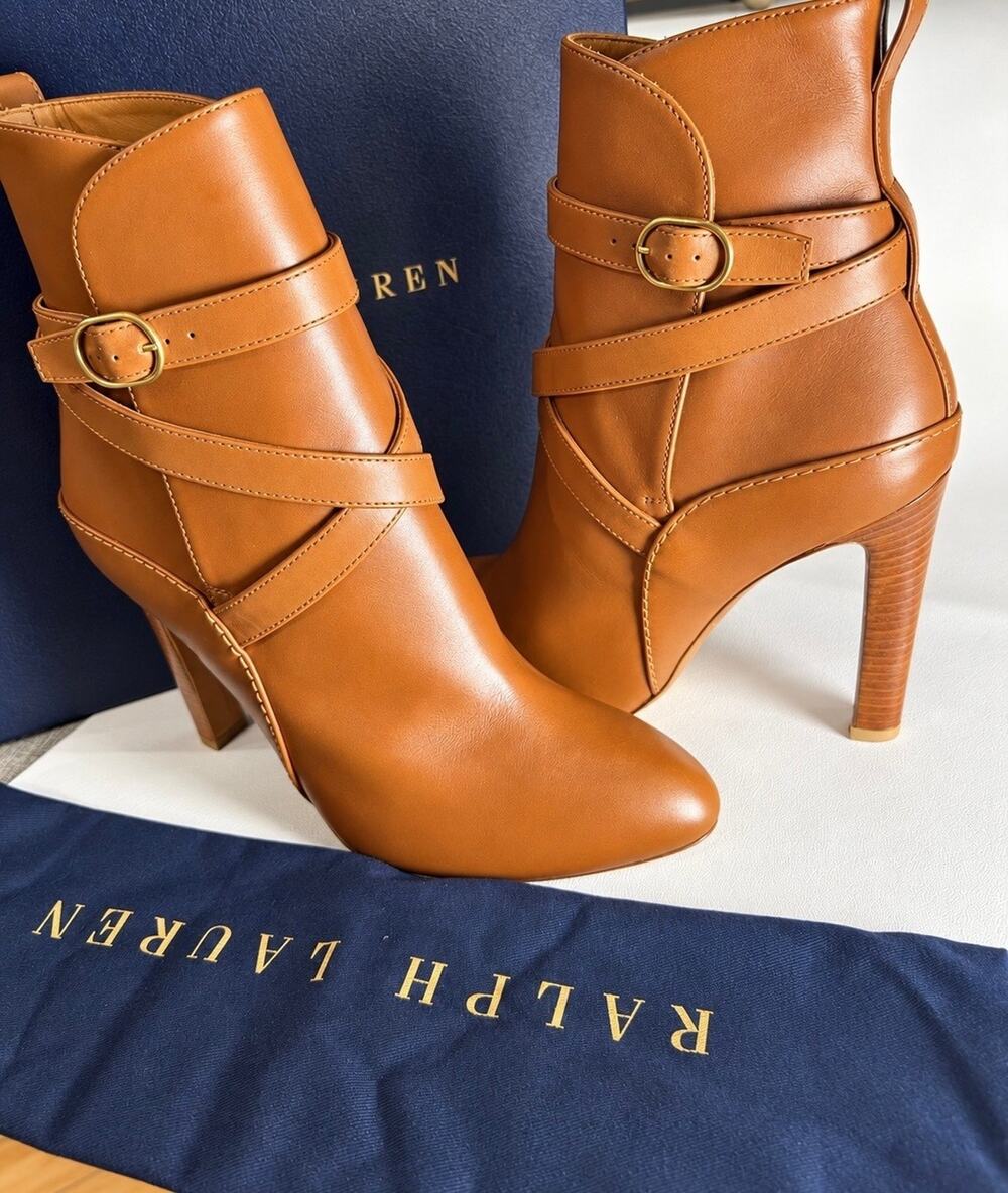 Ralph Lauren Collection Purple Label Kourtney Brown Leather Boots 38.5 Italy